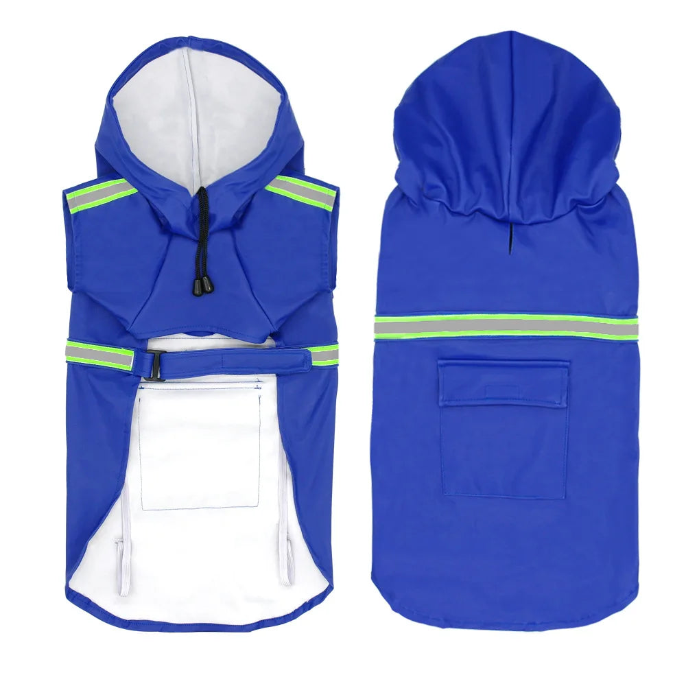 Luxury Dog Hooded Raincoat Reflective Strips Windproof & Waterproof Casual Design All Seasons Protection PU Material Halloween