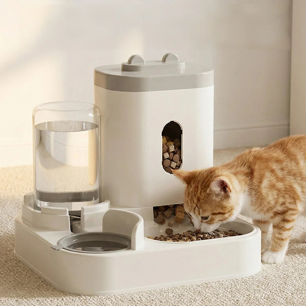 Dual Bowl All-in-One Waterproof ABS Pet Feeder & Water Fountain Automatic Food Water Dispenser for Cats Dogs Daily Use