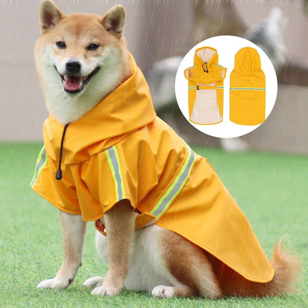 Luxury Dog Hooded Raincoat Reflective Strips Windproof & Waterproof Casual Design All Seasons Protection PU Material Halloween