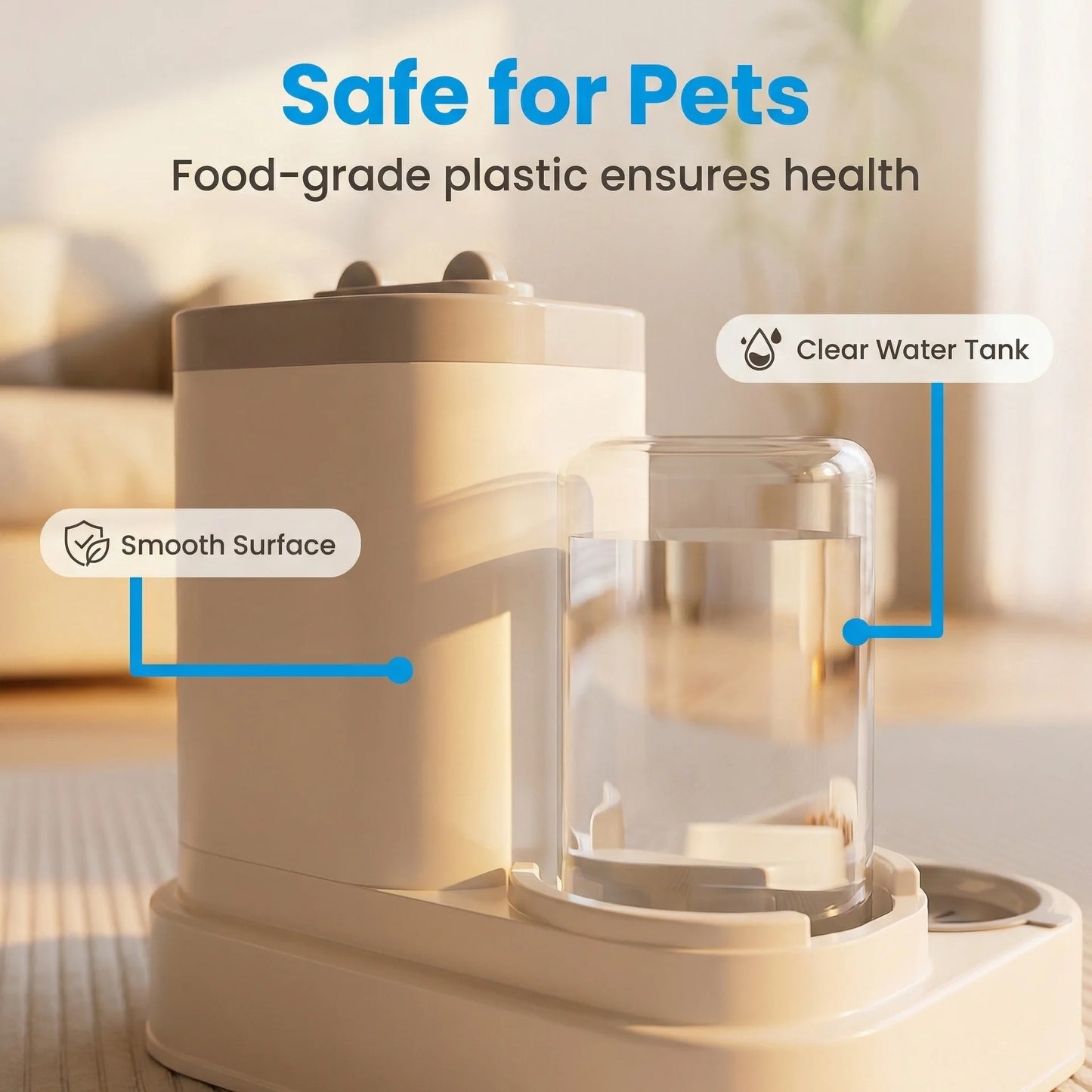 Dual Bowl All-in-One Waterproof ABS Pet Feeder & Water Fountain Automatic Food Water Dispenser for Cats Dogs Daily Use