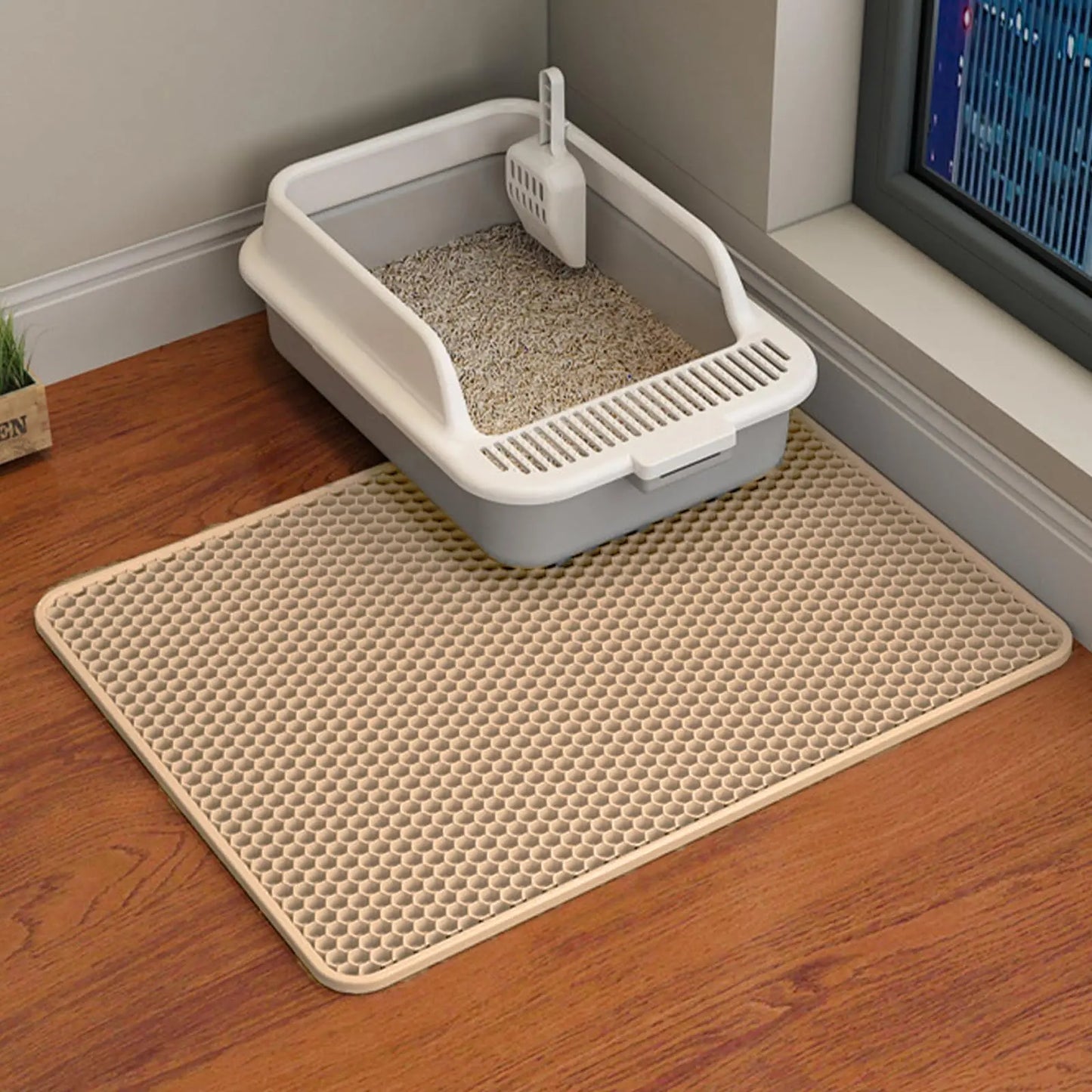 1Pc Large Size Cat Litter Mat-Advanced Honeycomb Double Layer Design,Urine Waterproof,Easy Cleaning,Scatter Control,Stay Clean