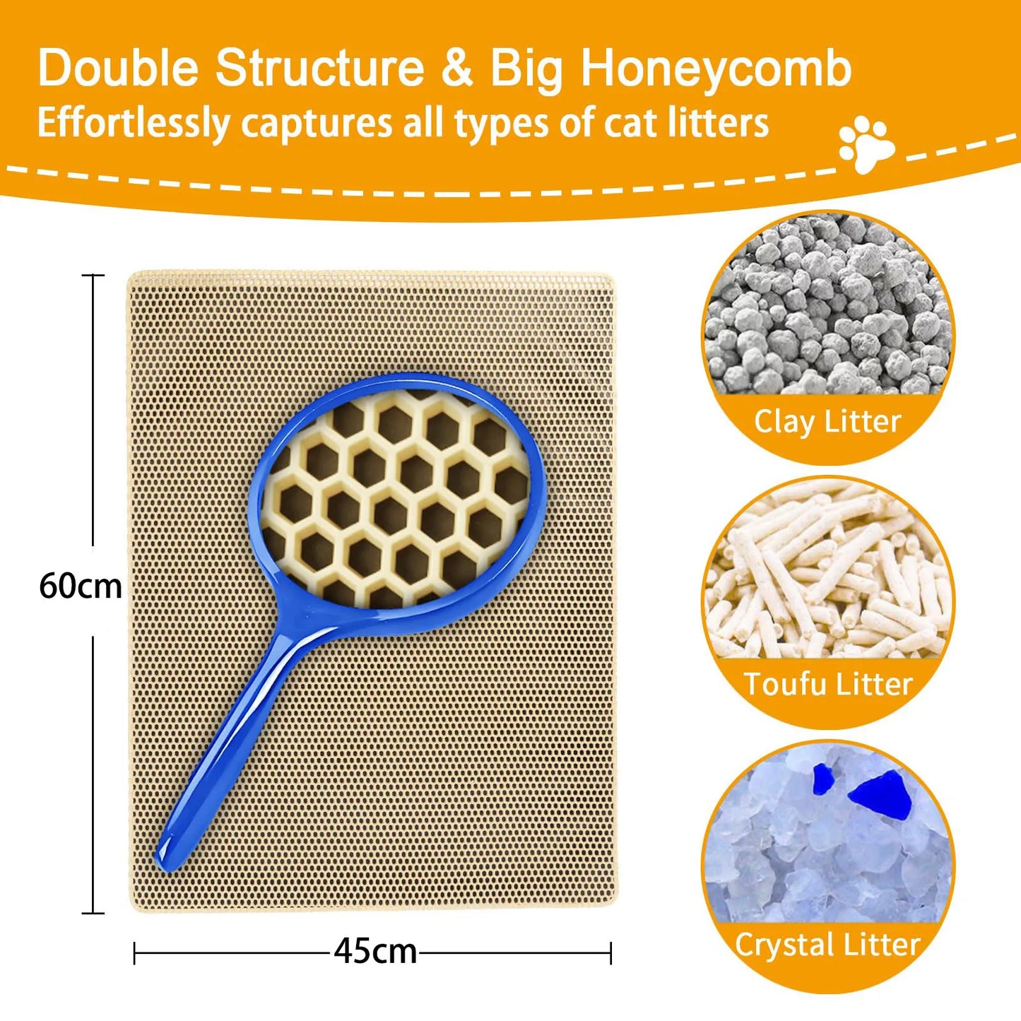 1Pc Large Size Cat Litter Mat-Advanced Honeycomb Double Layer Design,Urine Waterproof,Easy Cleaning,Scatter Control,Stay Clean