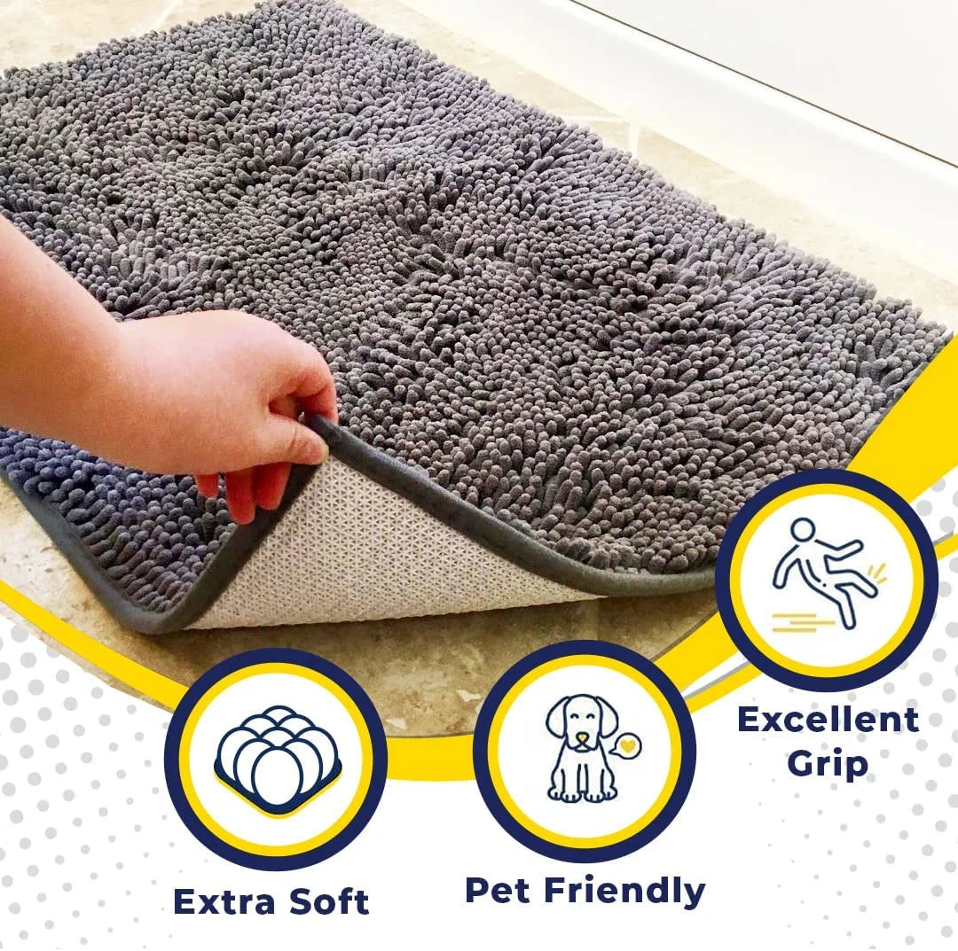 Super plush Microfiber anti-skid soft bathroom carpet, water absorbent machine washable chenille bathroom mat, quick drying plus