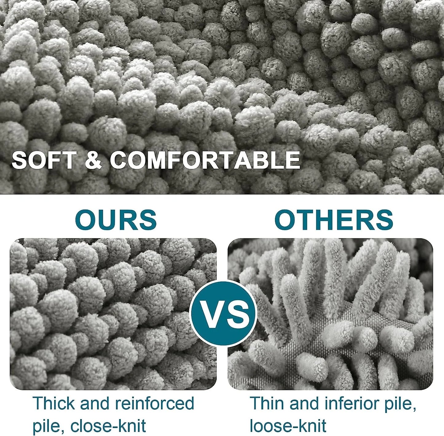 Super plush Microfiber anti-skid soft bathroom carpet, water absorbent machine washable chenille bathroom mat, quick drying plus