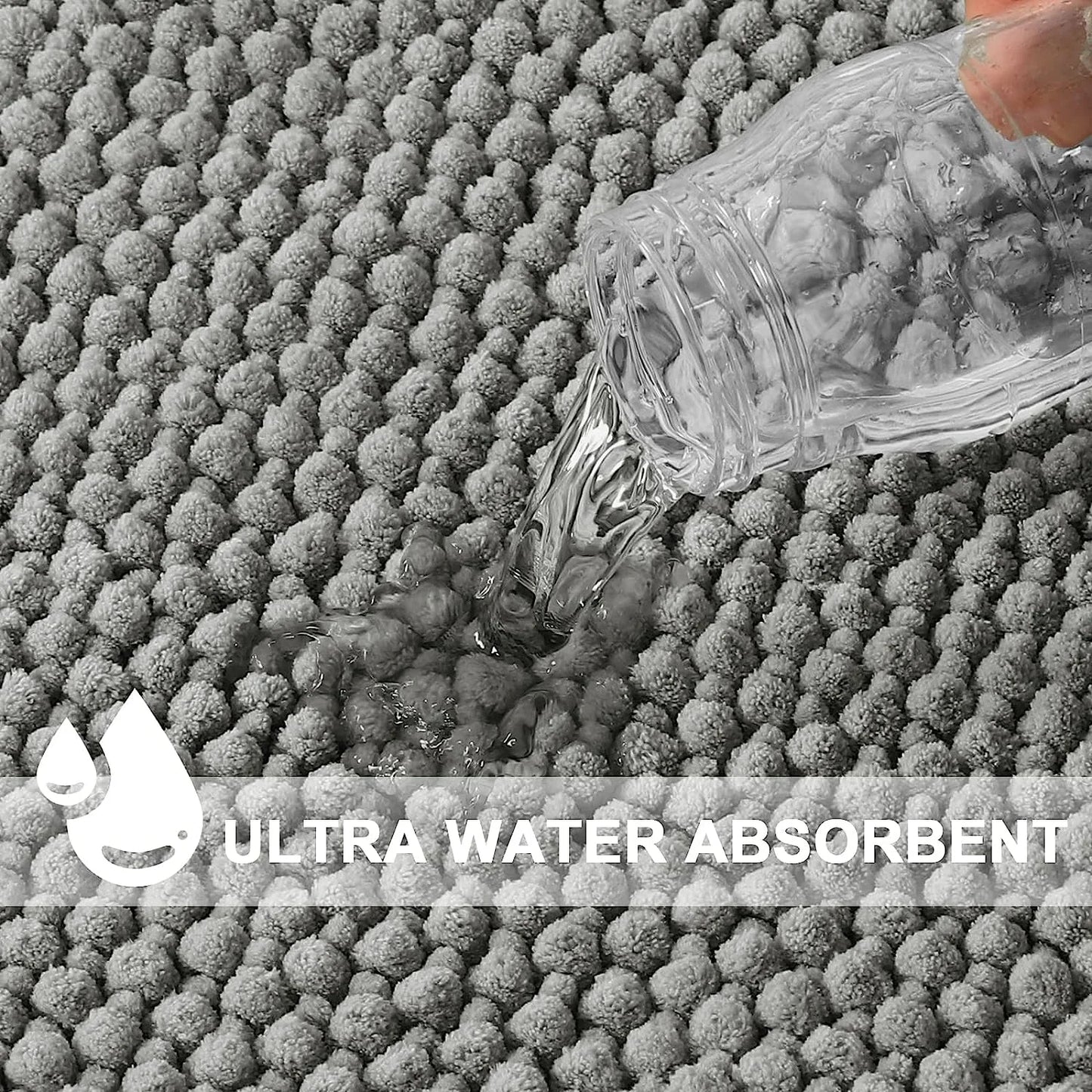 Super plush Microfiber anti-skid soft bathroom carpet, water absorbent machine washable chenille bathroom mat, quick drying plus